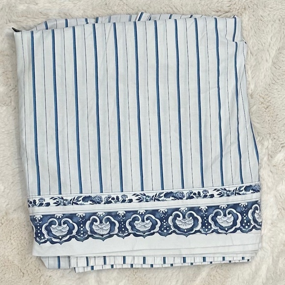 Ralph Lauren Vintage Jonquil Blue Medallion Stripe Flat Sheet King Size - Picture 1 of 1
